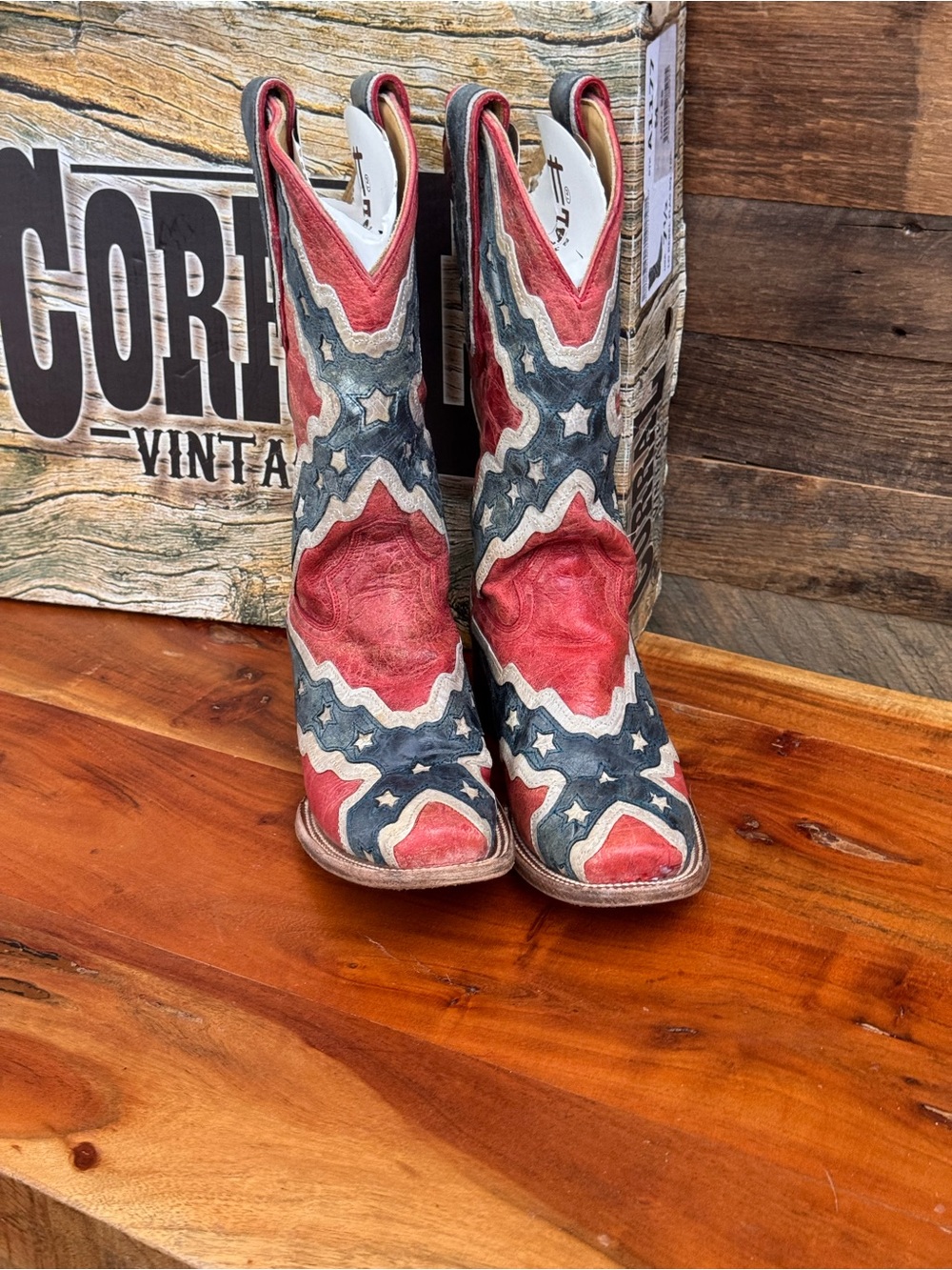 Corral Vintage Rebel Flag Square Toe Boots - Women’s Sz 7.5 A1177 discontinued